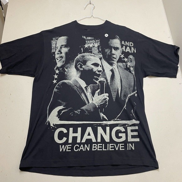 Vintage Barack Obama Change We Can Believe In Big Print Rap Tee Shirt XL - Picture 1 of 7